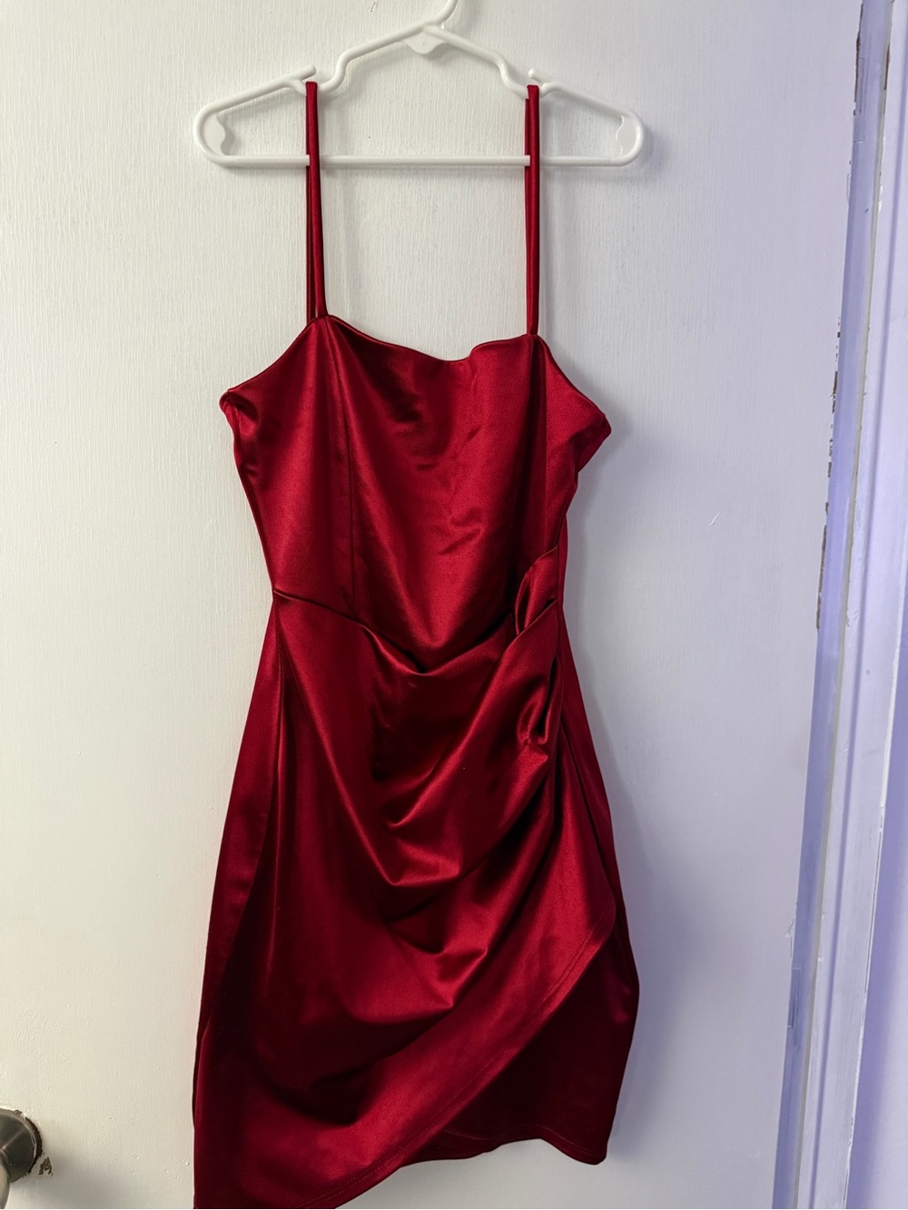 Windsor Red Satin Mini Dress with Spaghetti Straps